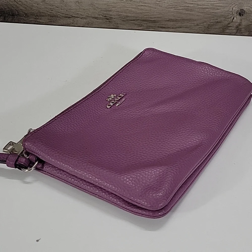 Coach Purple Pebble Leather Wristlet Clutch Bag F87587